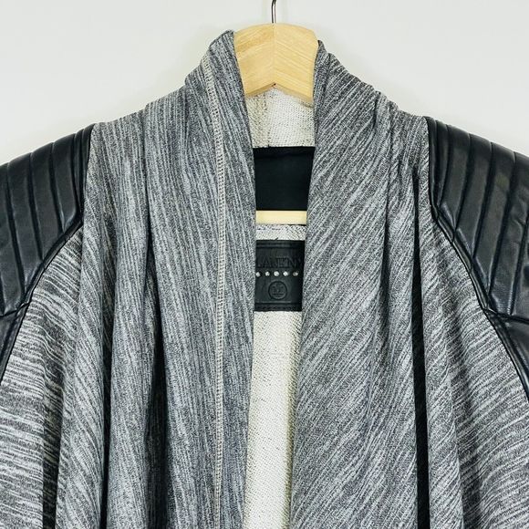 Blank NYC BlankNYC Grey French Terry Faux Leather Moto Open Jacket Womens Medium - Picture 2 of 9